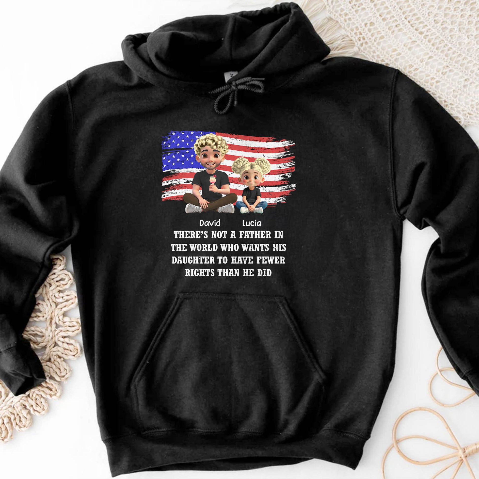 Caring Father And Daughter With American Flag