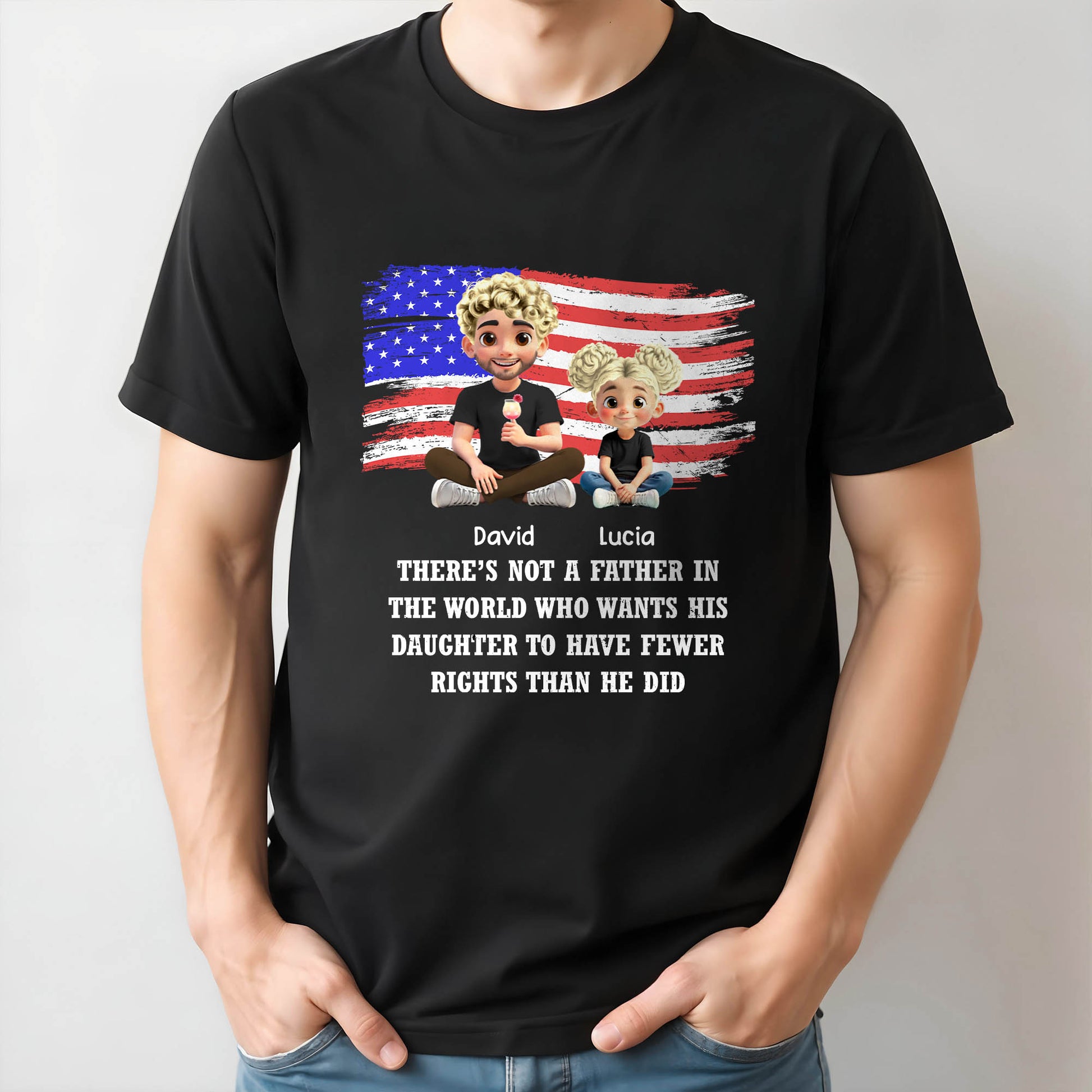 Caring Father And Daughter With American Flag