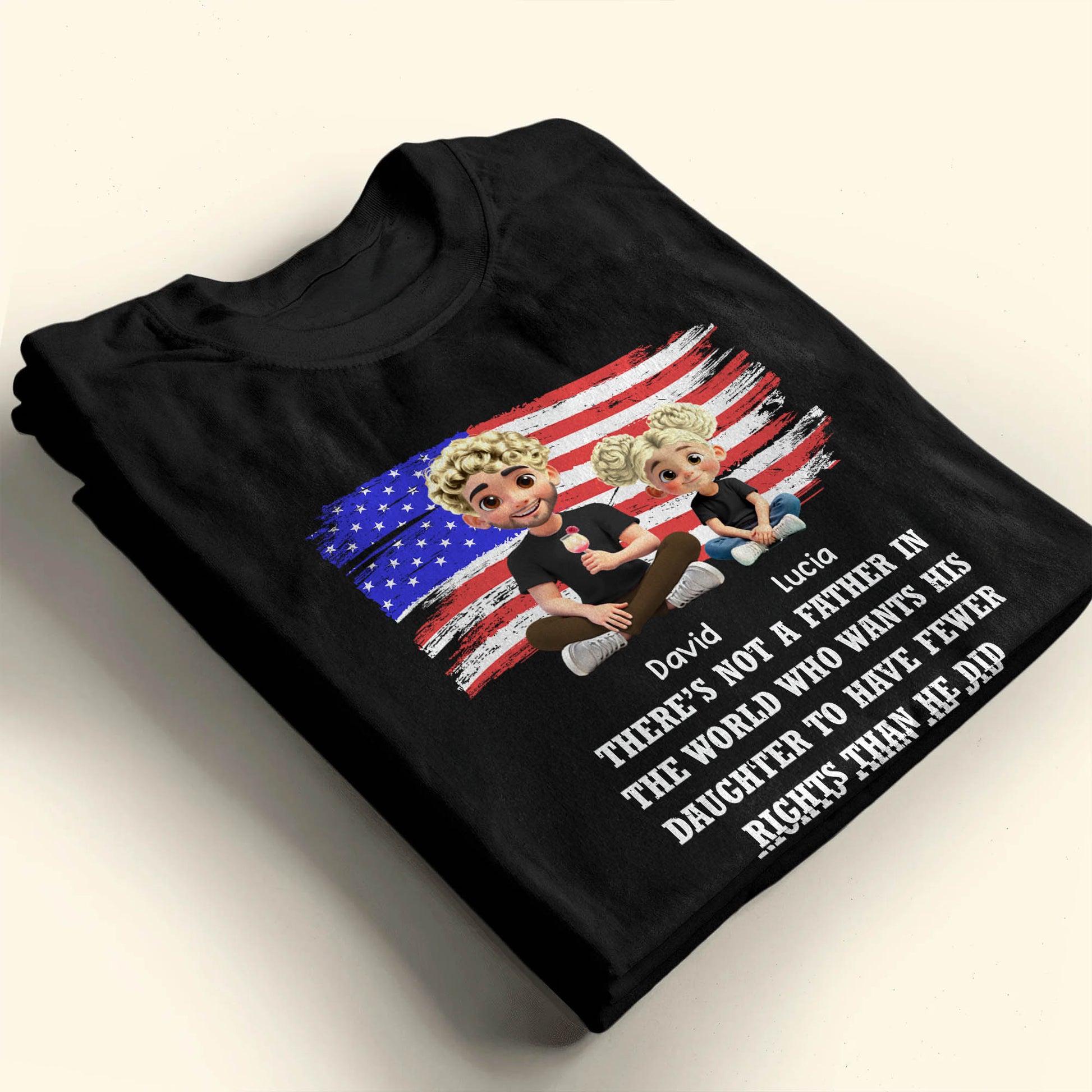 Caring Father And Daughter With American Flag