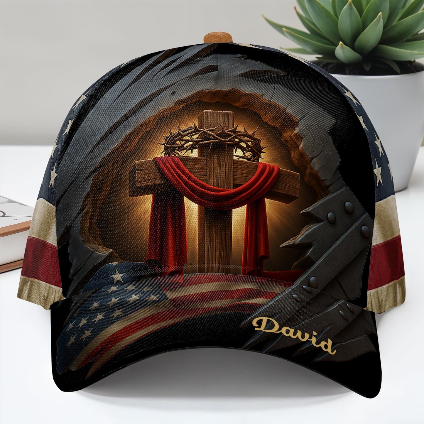 Celebrate Faith And Patriotism, Crown Of Thorns And American Flag