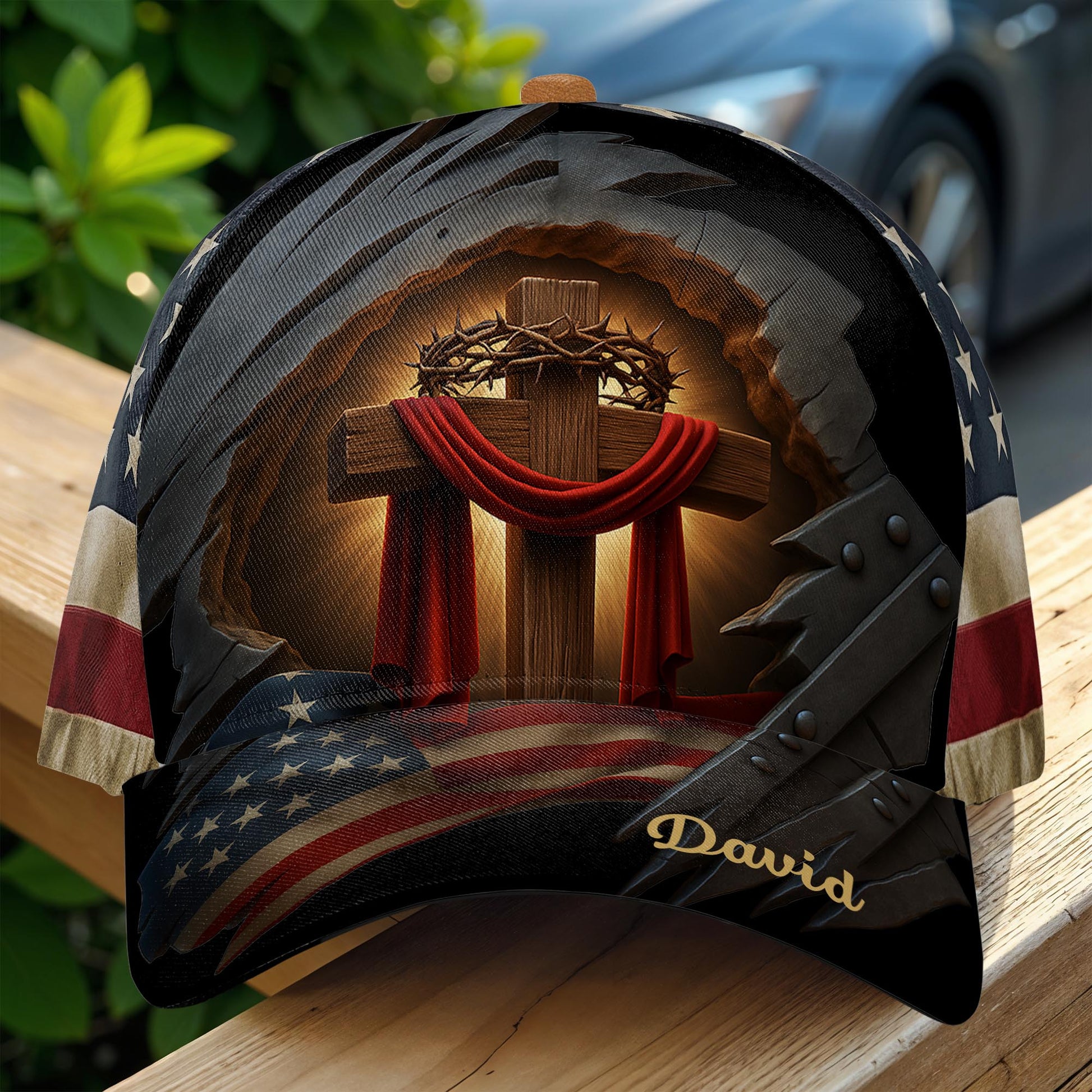 Celebrate Faith And Patriotism, Crown Of Thorns And American Flag