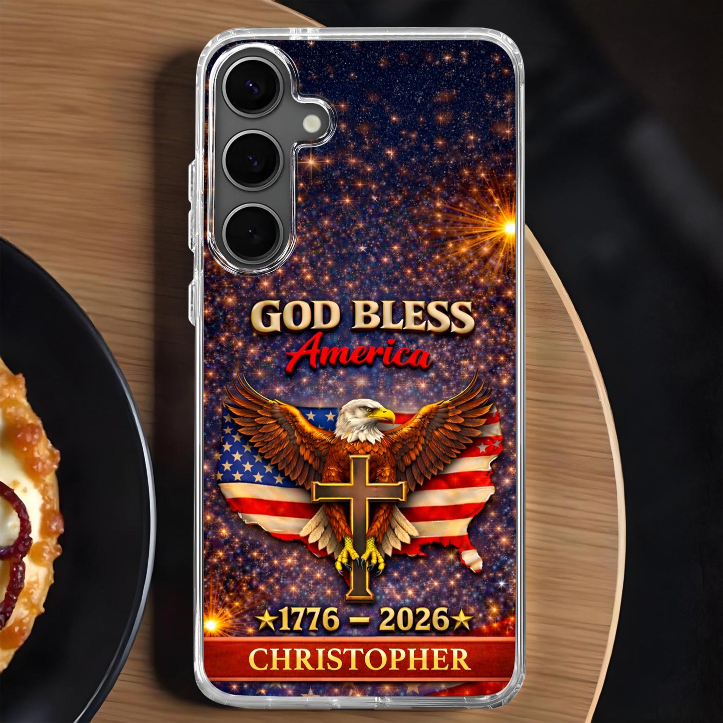 God Bless America Eagle and Cross - Personalized Clear Phone Case - INDE054_PHC