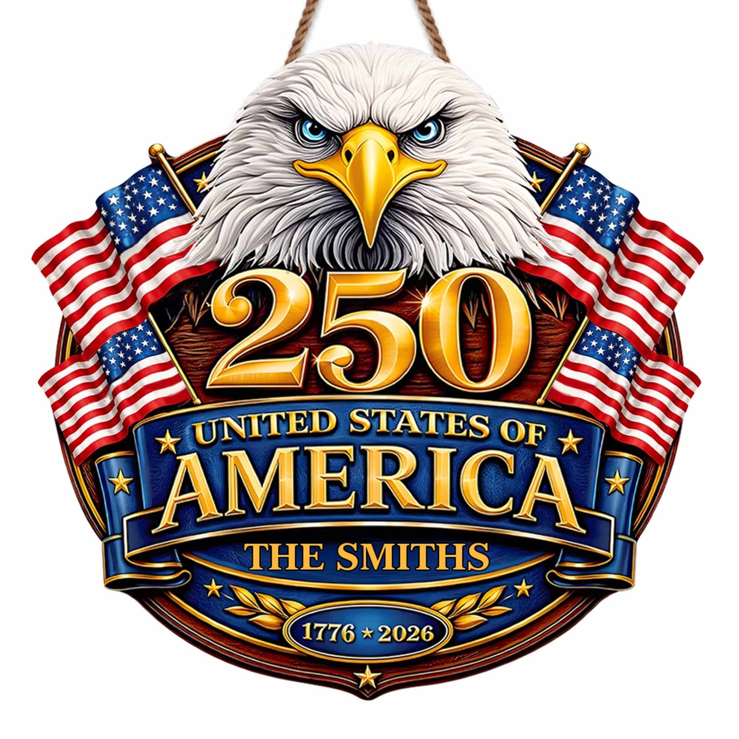 United States Of America Eagle And American Flag Patriotic Decor - Personalized Custom Shaped Wood Sign - INDE106_WSIGN