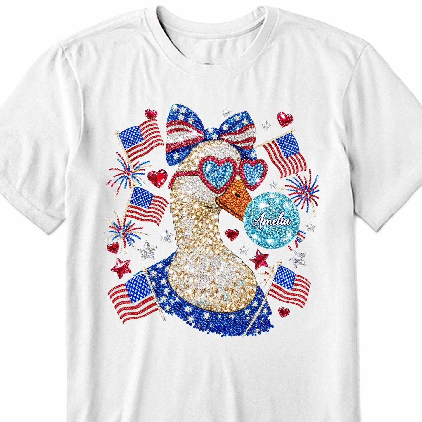 American Pride Duck Sunglasses Bow and American Flags Patriotic Design - Personalized Custom Unisex T-shirt, Hoodie - INDE267_WBAS