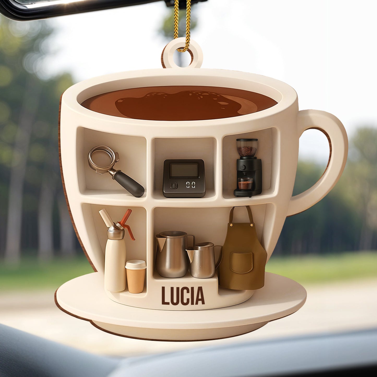 Decorative Coffee Cup Ornament With Coffee Accessories