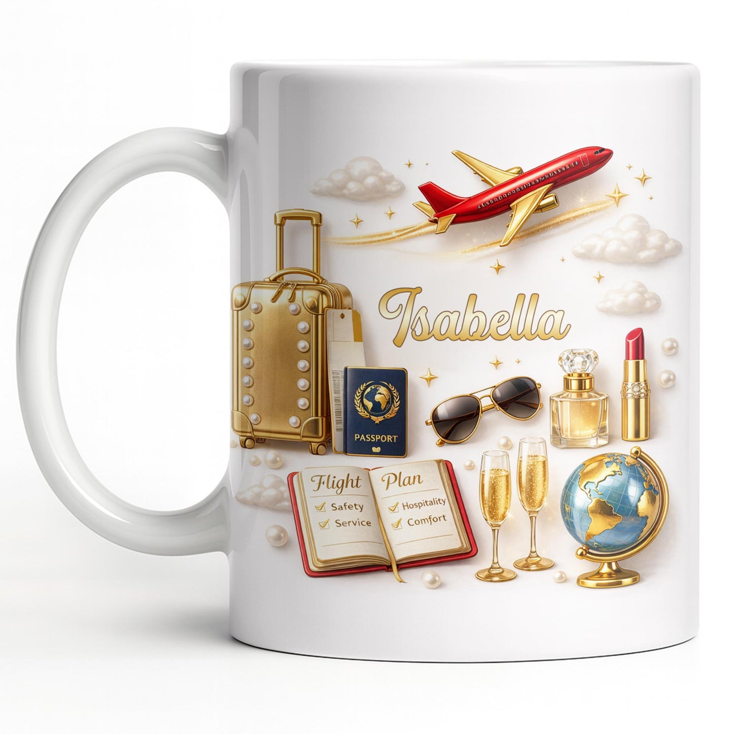 Flight Plan Safety Service Comfort With Airplane and Travel Essentials - Personalized Custom Coffee Mug - JBS235_MG