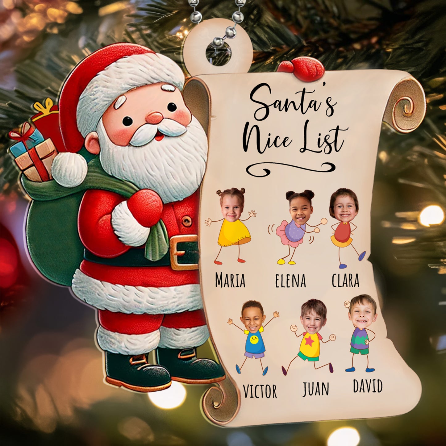 Ornement de parchemin « Liste des gentils du Père Noël » – Ornement acrylique personnalisé, ornement de voiture – KID004_HGO
