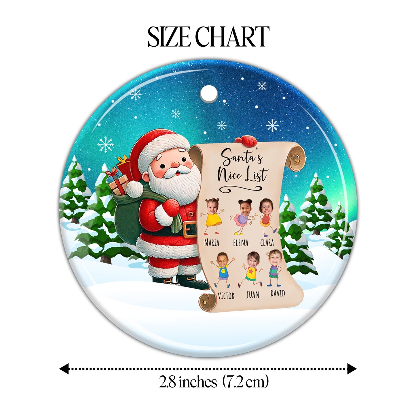 Ornement en céramique personnalisé « Liste des gentils du Père Noël » - Ornement en céramique personnalisé de forme ronde - KID004_RCE
