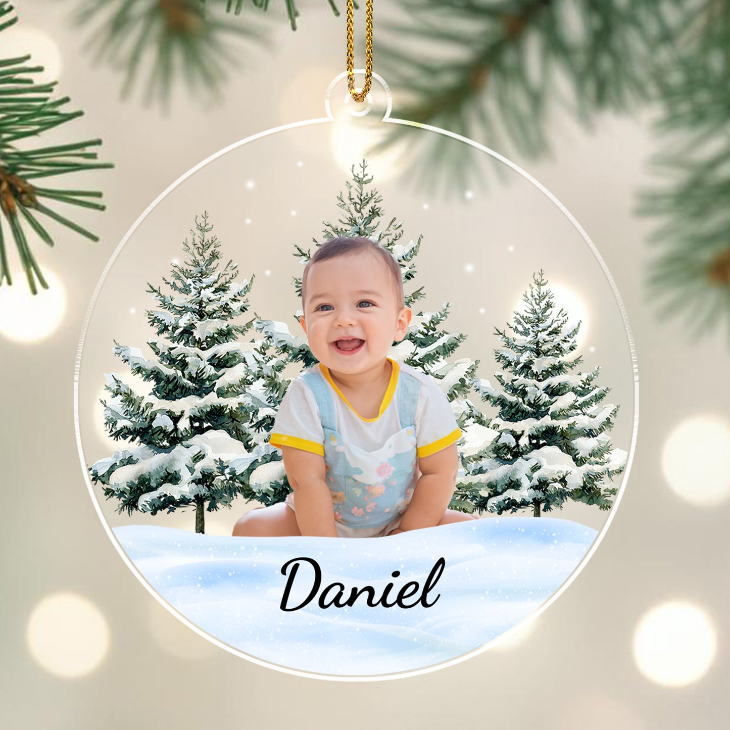Capturez des moments précieux avec un paysage hivernal magique - Décoration acrylique personnalisée, cadeau de Noël - KID010_ACO
