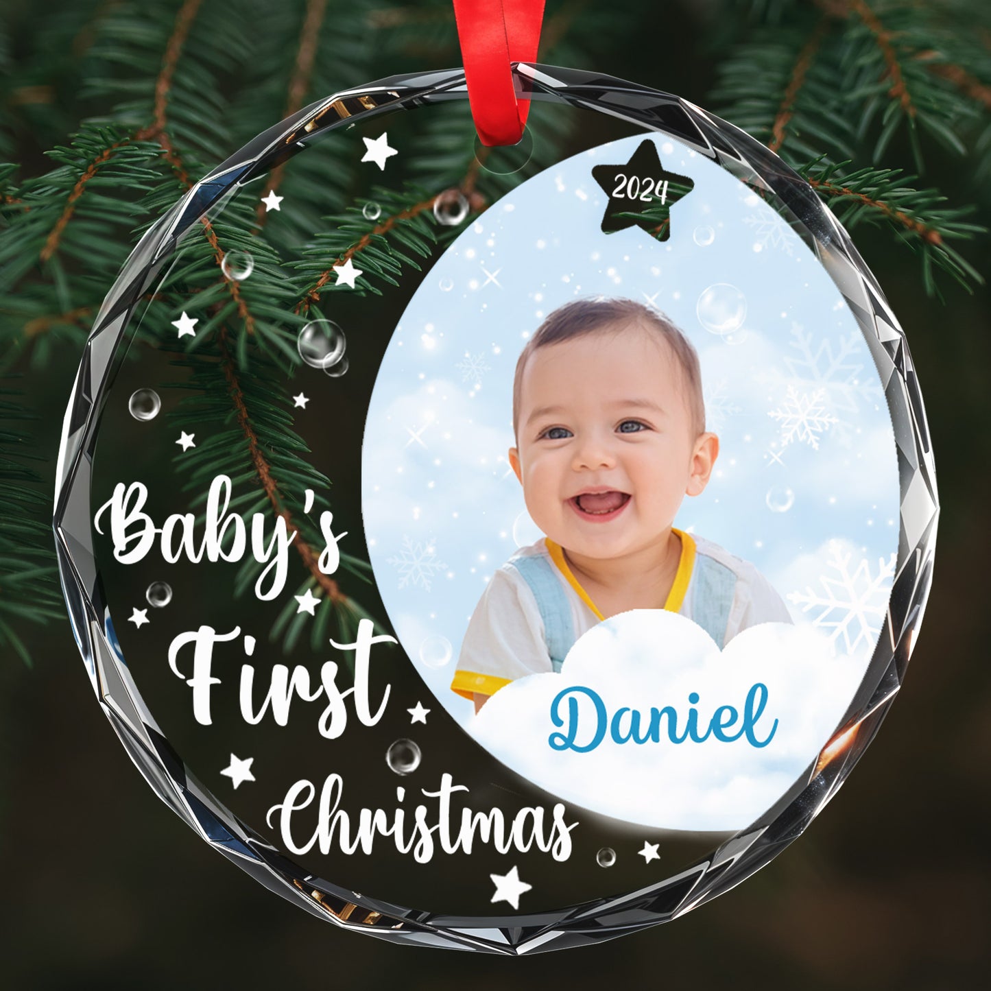 Baby's First Christmas, Featuring Snowflakes and Stars