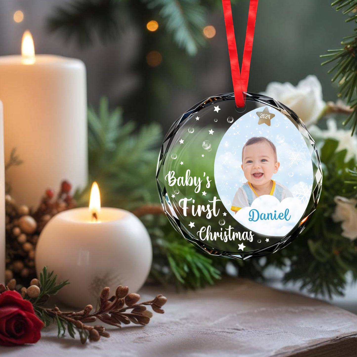 Baby's First Christmas, Featuring Snowflakes and Stars