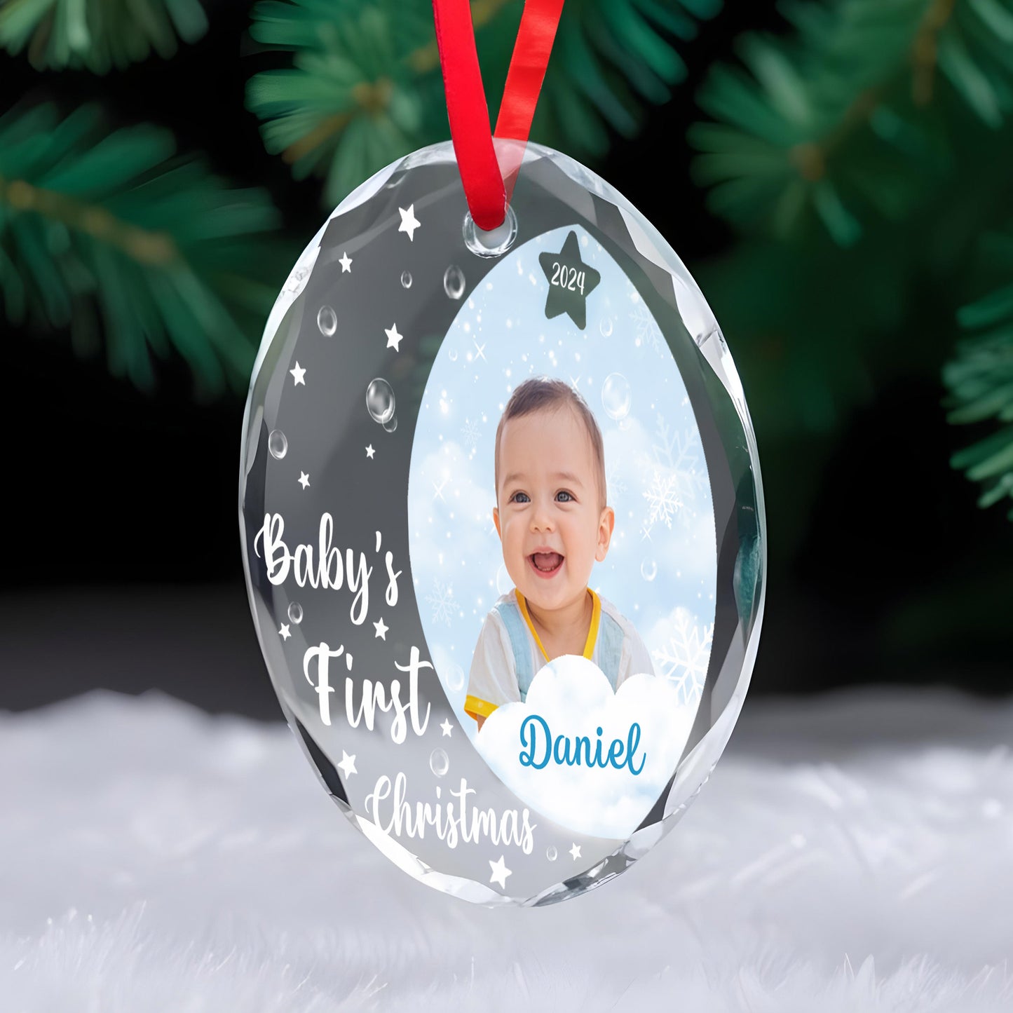 Baby's First Christmas, Featuring Snowflakes and Stars