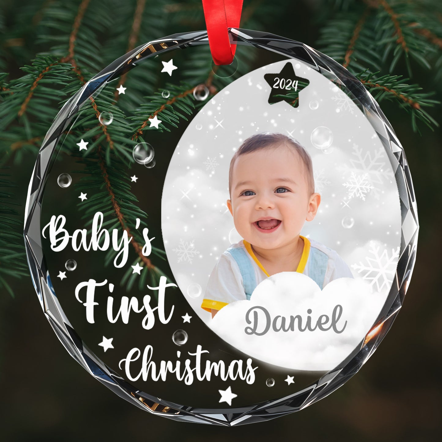 Baby's First Christmas, Featuring Snowflakes and Stars