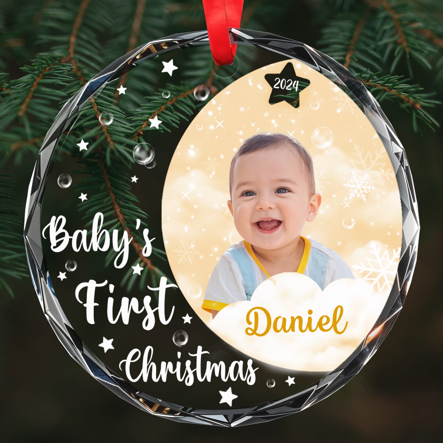 Baby's First Christmas, Featuring Snowflakes and Stars