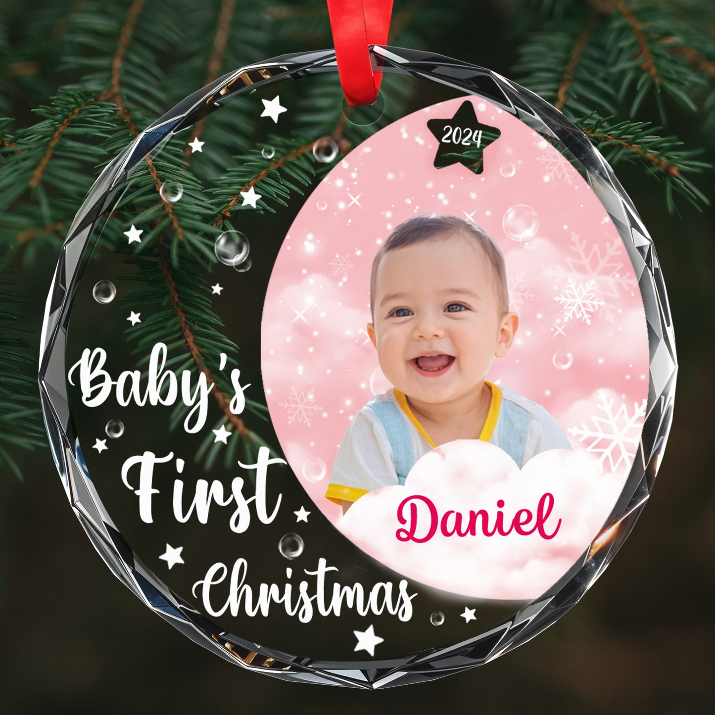 Baby's First Christmas, Featuring Snowflakes and Stars