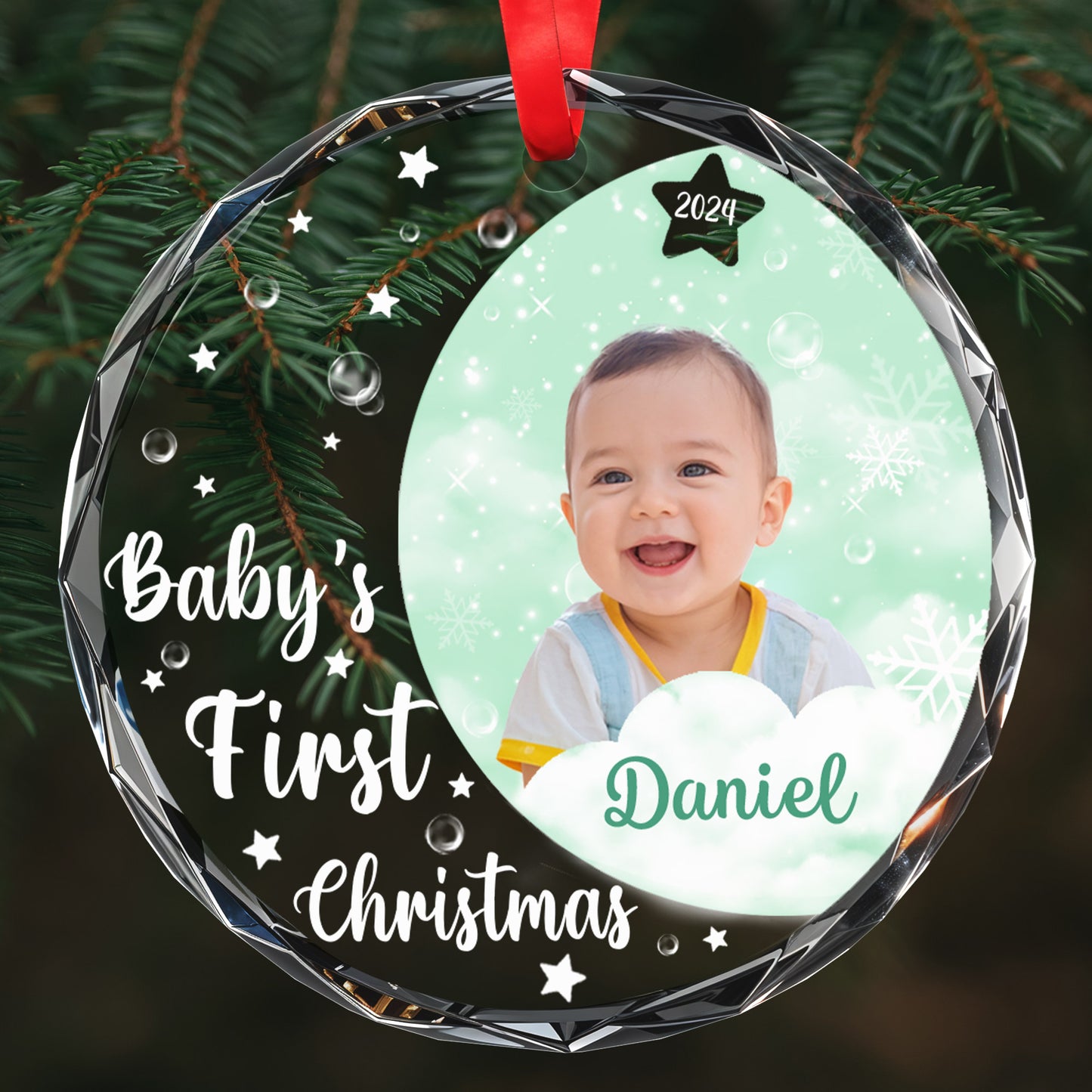 Baby's First Christmas, Featuring Snowflakes and Stars