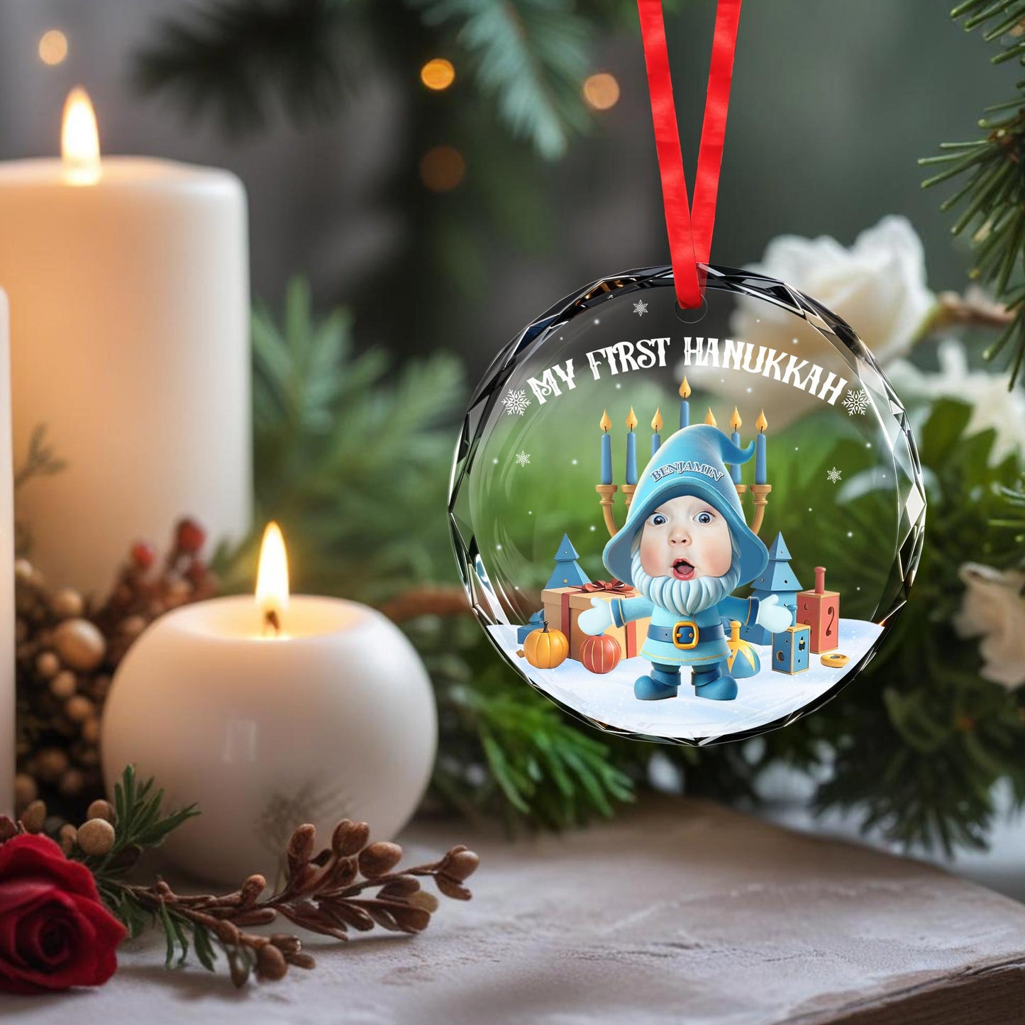 My First Hanukkah With Adorable Baby And Gifts