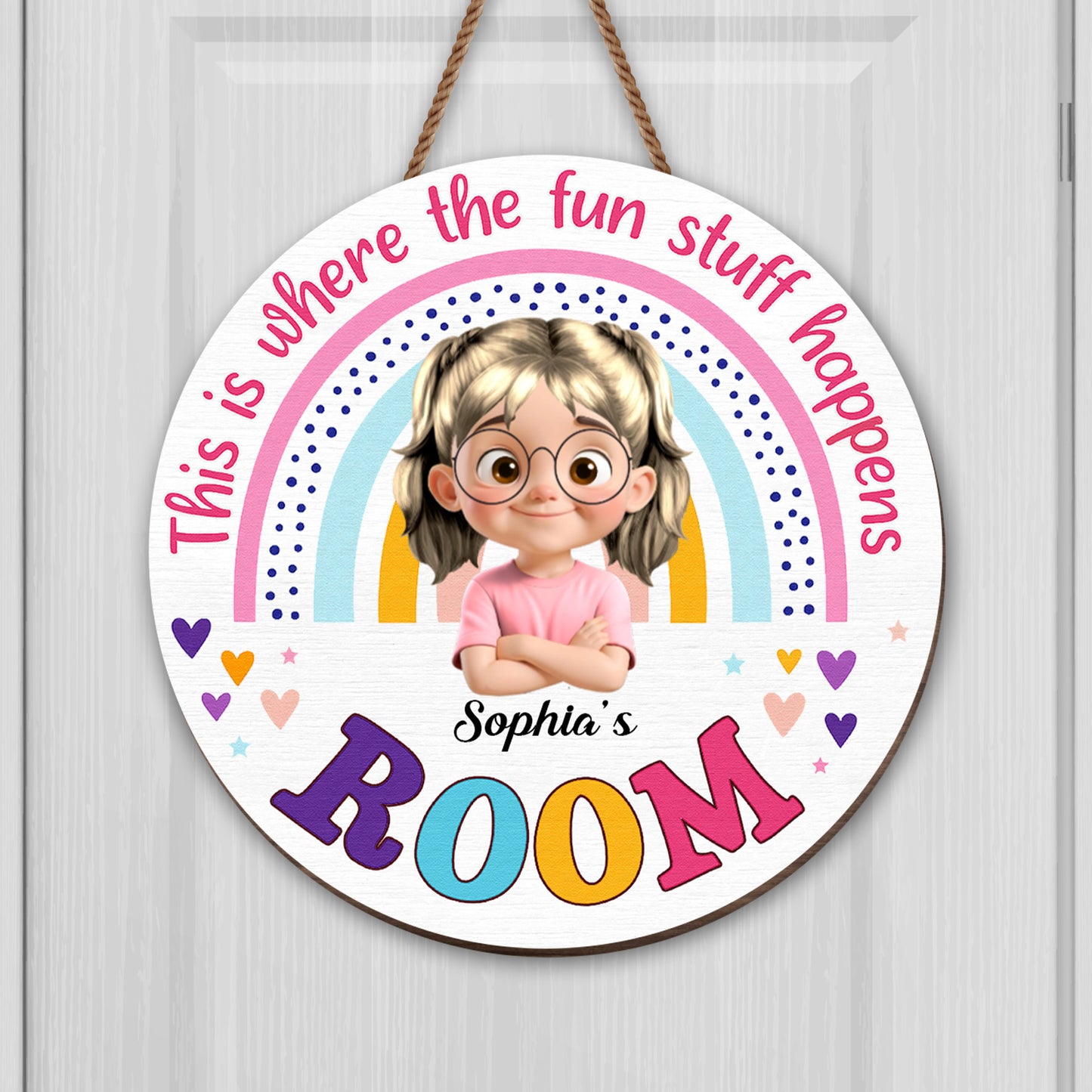 This Is Where The Fun Stuff Happens Rainbow Decor - Personalized Custom Shaped Wood Sign - KID012_WSIGN