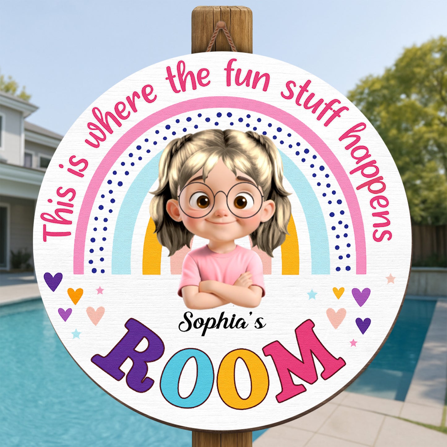 This Is Where The Fun Stuff Happens Rainbow Decor - Personalized Custom Shaped Wood Sign - KID012_WSIGN