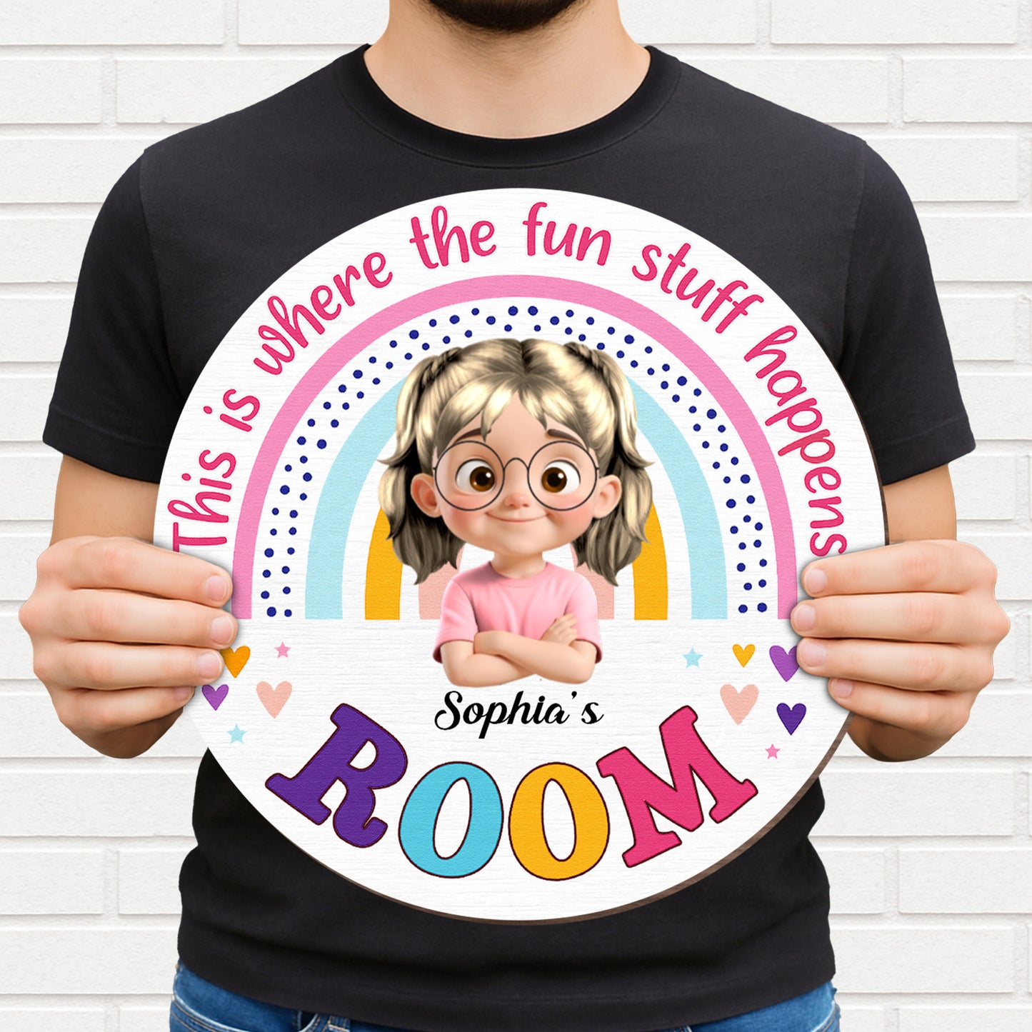 This Is Where The Fun Stuff Happens Rainbow Decor - Personalized Custom Shaped Wood Sign - KID012_WSIGN