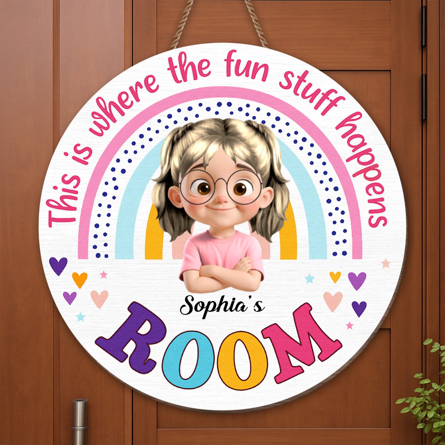 This Is Where The Fun Stuff Happens Rainbow Decor - Personalized Custom Shaped Wood Sign - KID012_WSIGN
