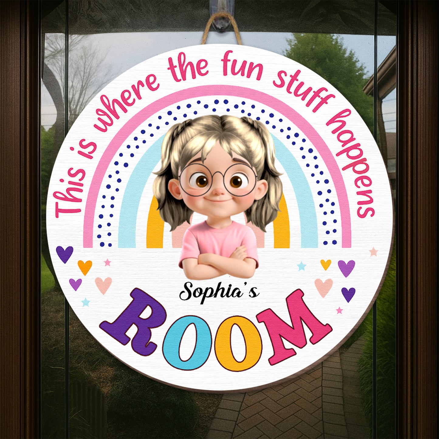 This Is Where The Fun Stuff Happens Rainbow Decor - Personalized Custom Shaped Wood Sign - KID012_WSIGN