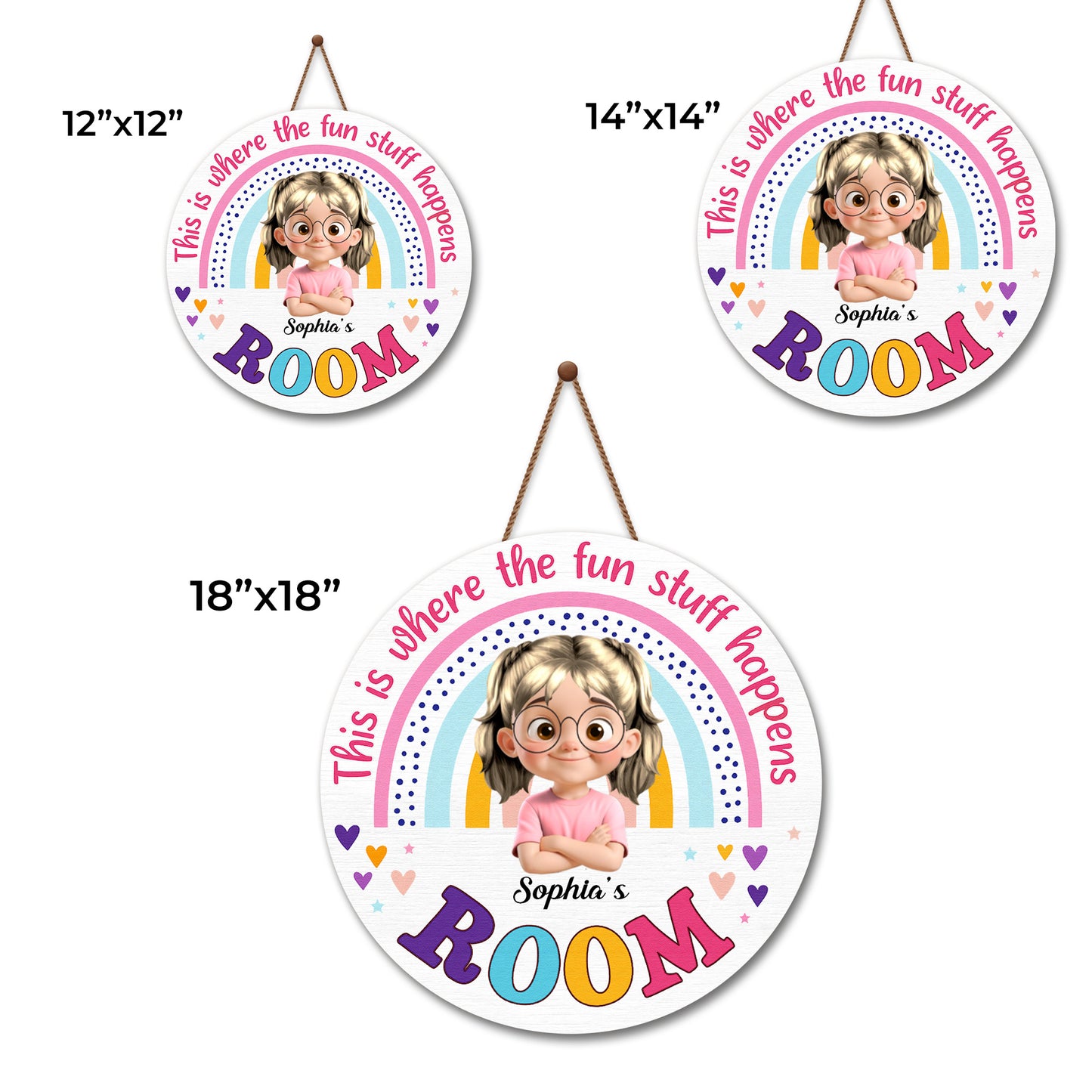 This Is Where The Fun Stuff Happens Rainbow Decor - Personalized Custom Shaped Wood Sign - KID012_WSIGN