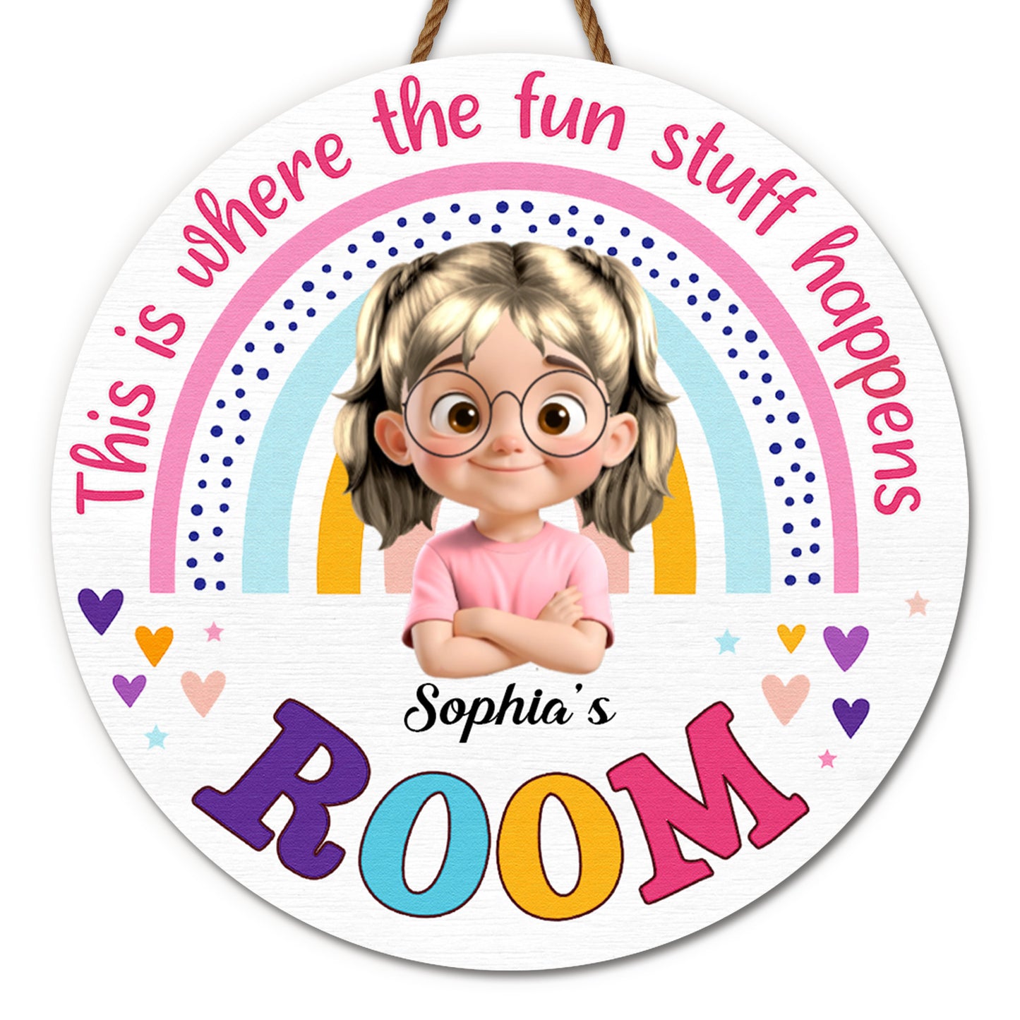 This Is Where The Fun Stuff Happens Rainbow Decor - Personalized Custom Shaped Wood Sign - KID012_WSIGN