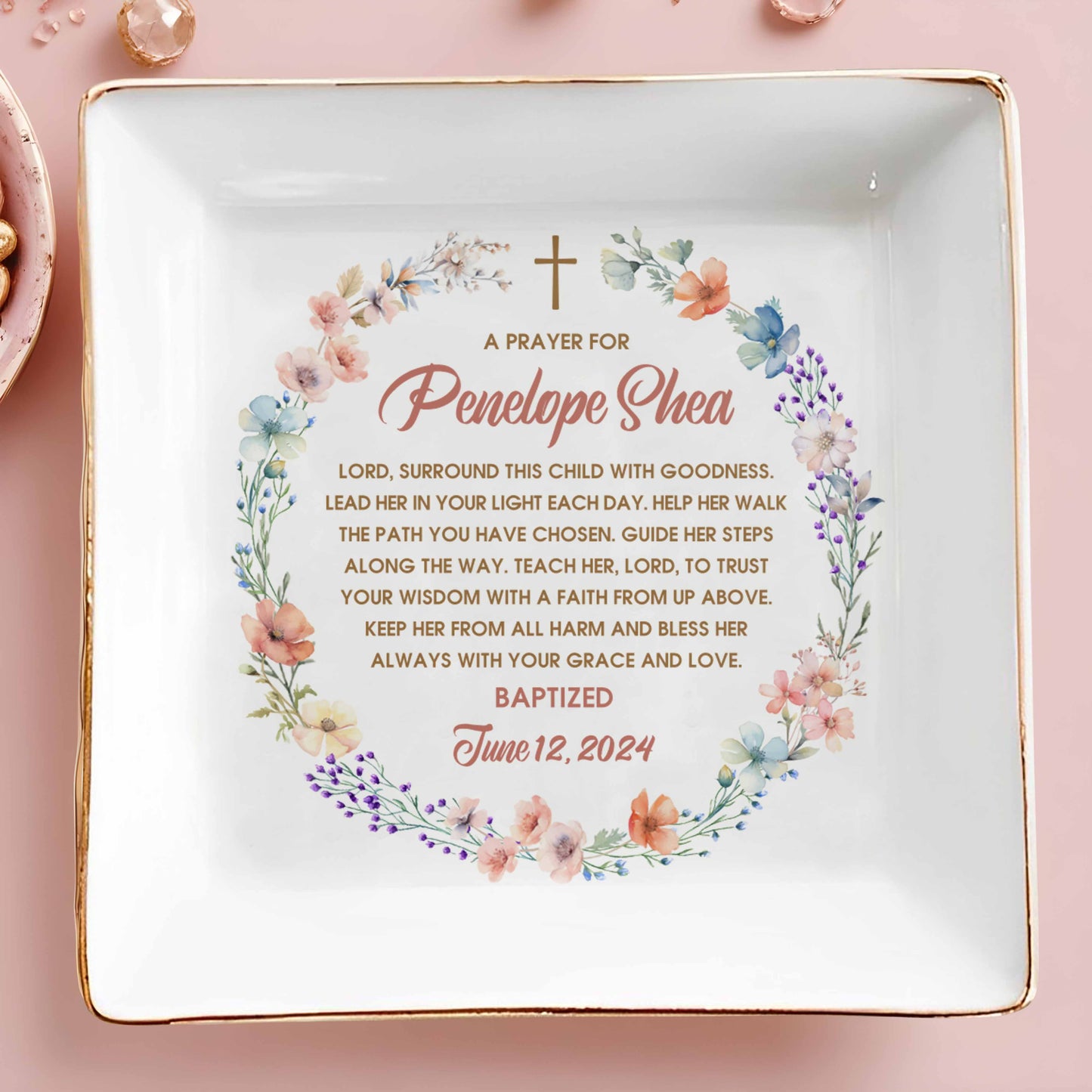 Grace And Love Blessing Cross And Flowers Design