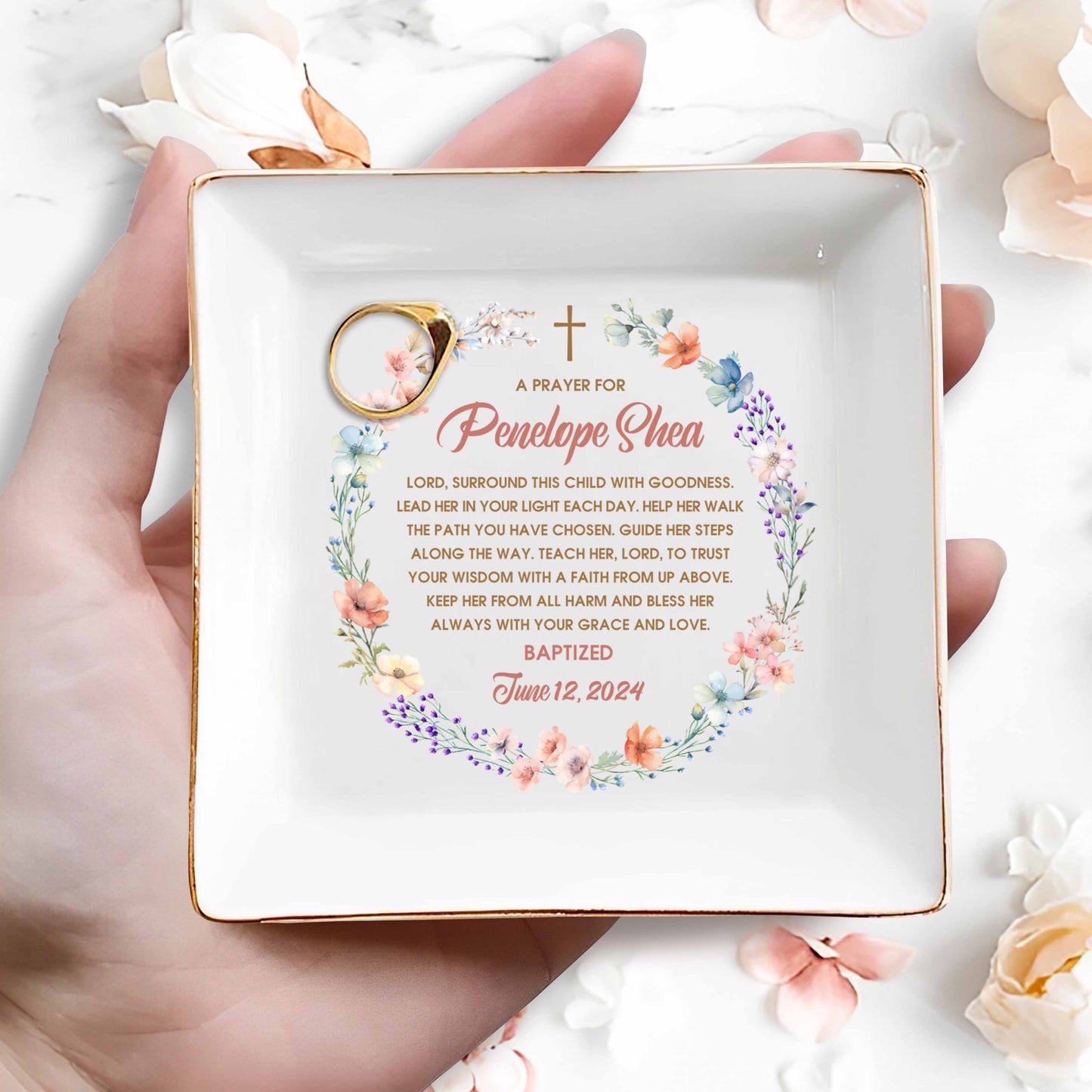 Grace And Love Blessing Cross And Flowers Design