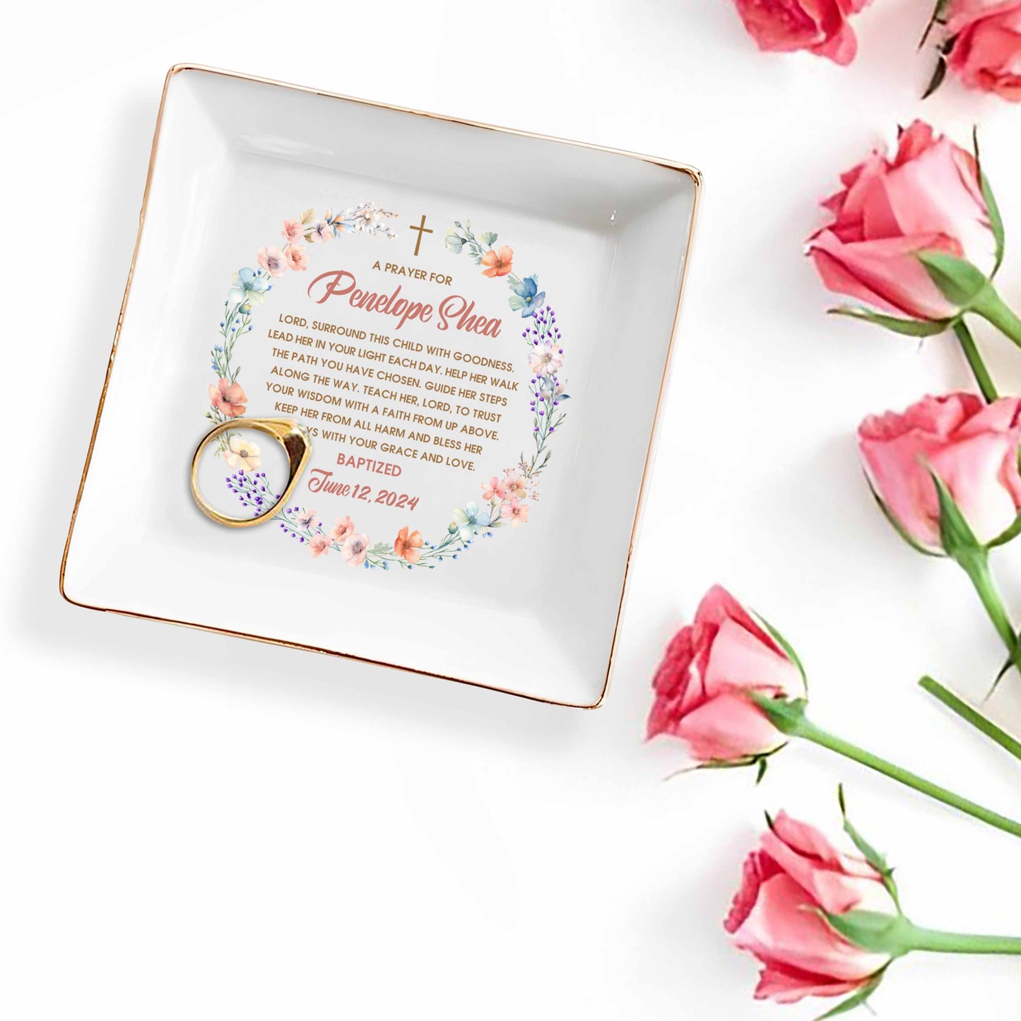Grace And Love Blessing Cross And Flowers Design