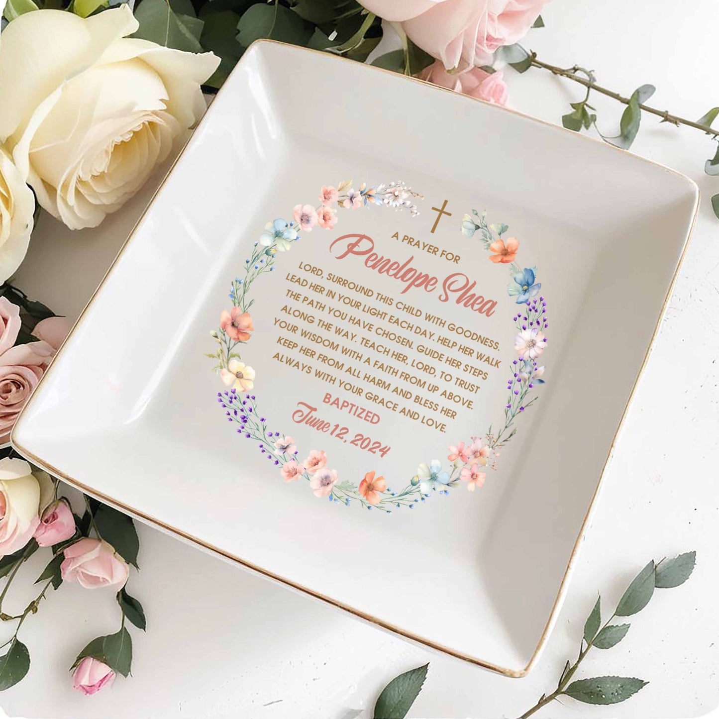 Grace And Love Blessing Cross And Flowers Design