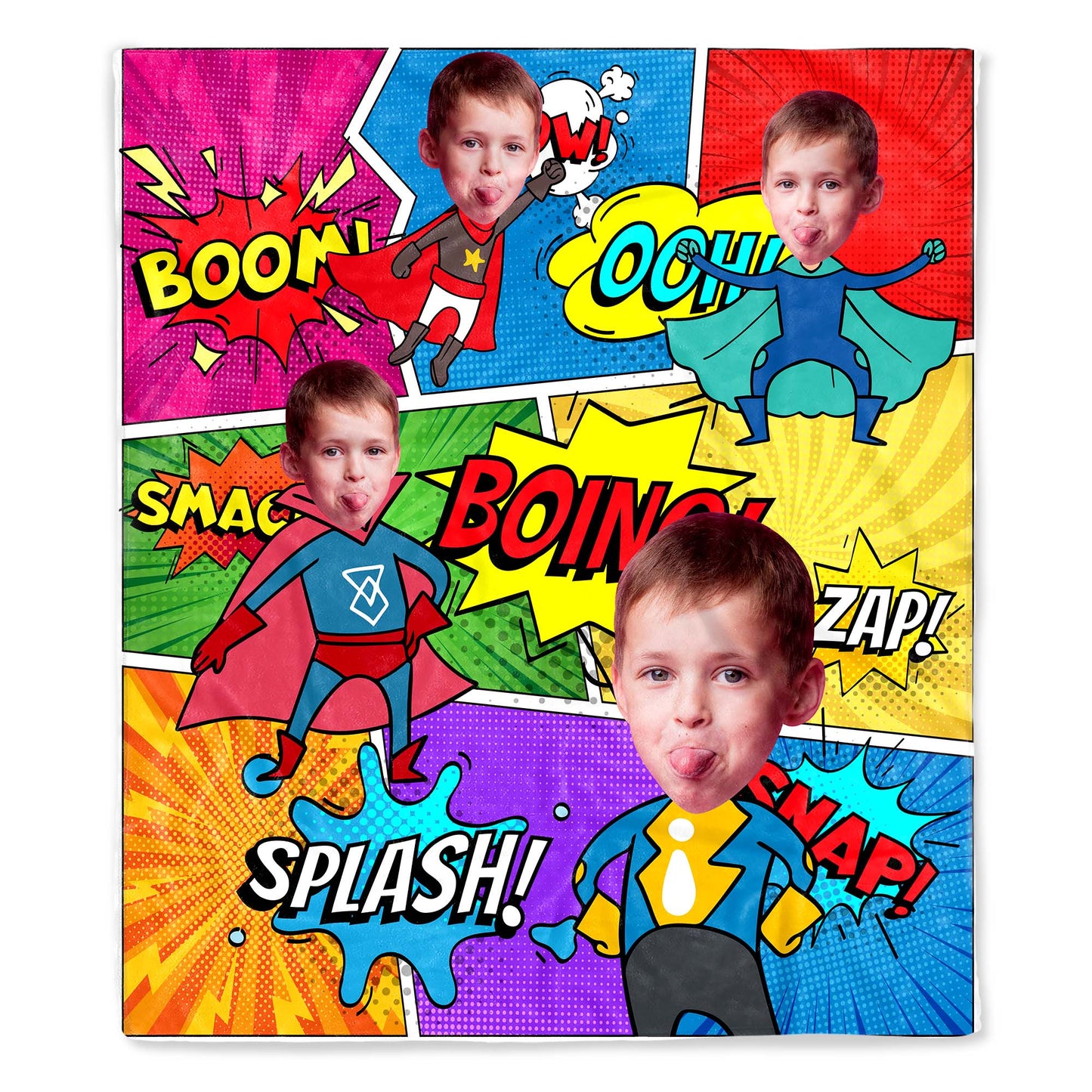 Superhero Adventure Comic Sounds Personalized Blanket - Personalized Custom Blanket - KID019_BLK