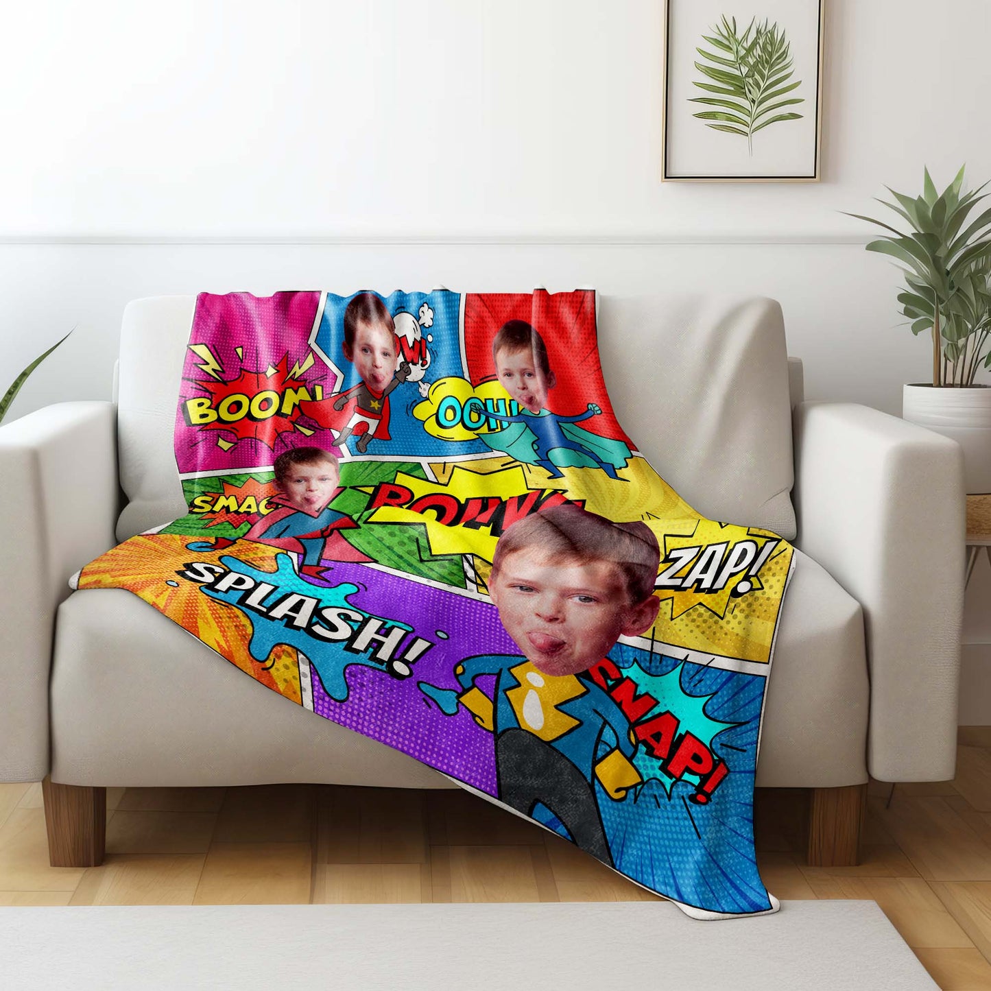 Superhero Adventure Comic Sounds Personalized Blanket - Personalized Custom Blanket - KID019_BLK