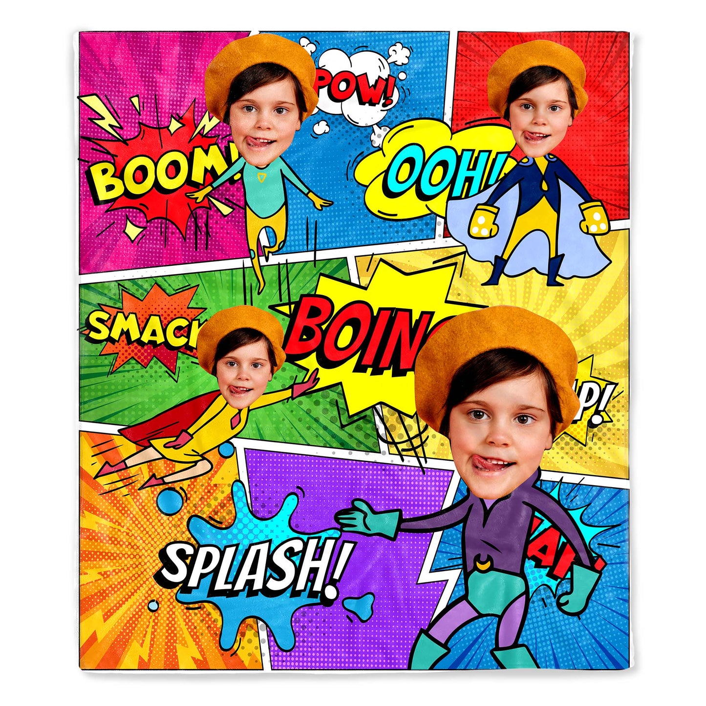 Boom! Pow! Celebrate Heroic Moments With Comic Captions - Personalized Custom Blanket - KID020_BLK