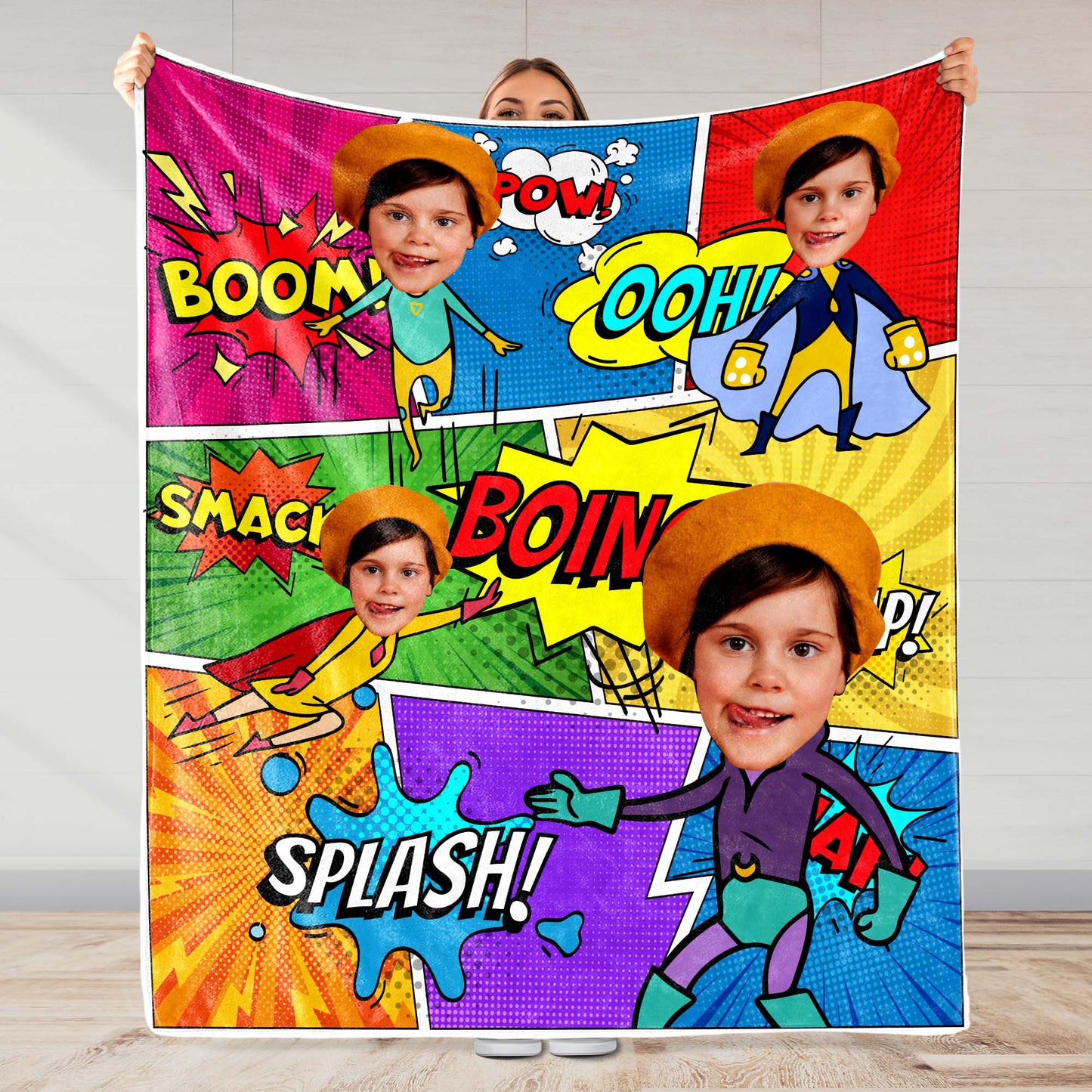 Boom! Pow! Celebrate Heroic Moments With Comic Captions - Personalized Custom Blanket - KID020_BLK
