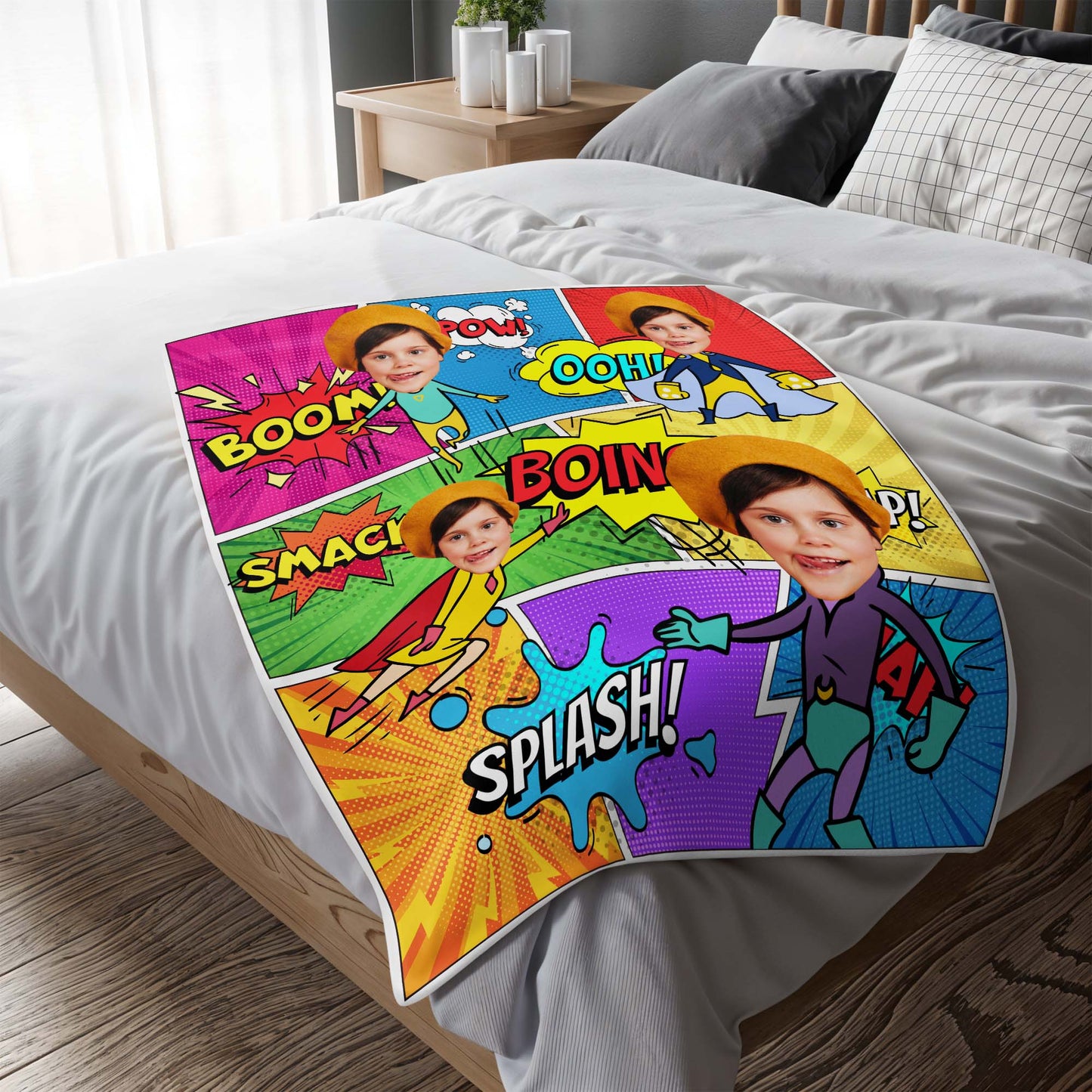 Boom! Pow! Celebrate Heroic Moments With Comic Captions - Personalized Custom Blanket - KID020_BLK