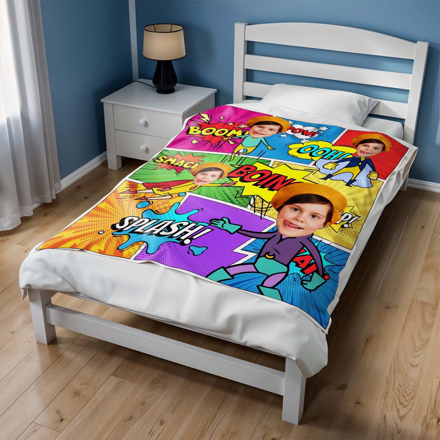 Boom! Pow! Celebrate Heroic Moments With Comic Captions - Personalized Custom Blanket - KID020_BLK