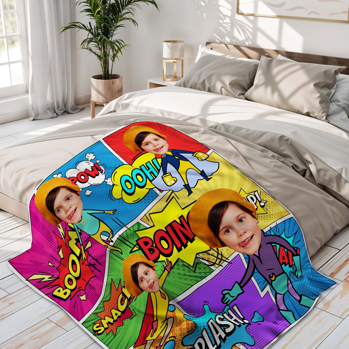 Boom! Pow! Celebrate Heroic Moments With Comic Captions - Personalized Custom Blanket - KID020_BLK