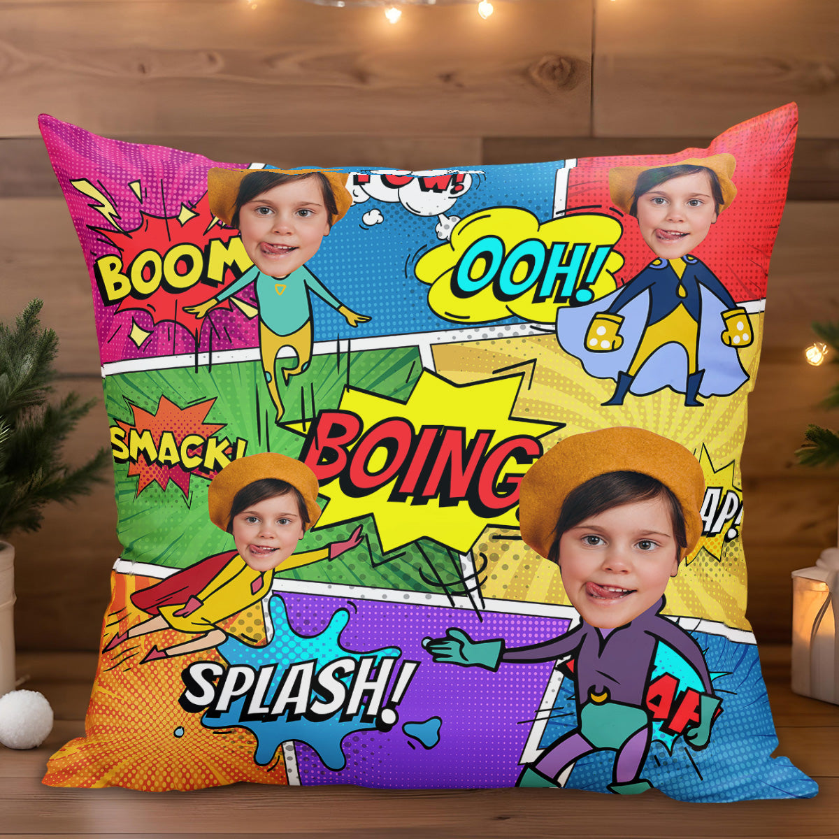 Superhero Comic Book Explosion Words Pillow - Personalized Custom Pillow, Insert Included - KID020_PLW