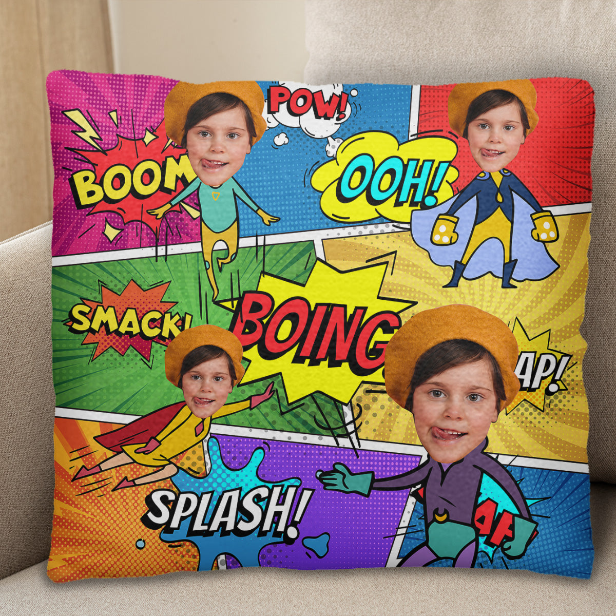 Superhero Comic Book Explosion Words Pillow - Personalized Custom Pillow, Insert Included - KID020_PLW