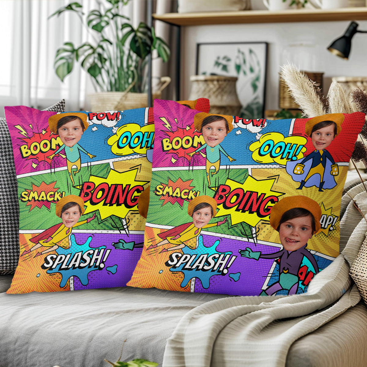 Superhero Comic Book Explosion Words Pillow - Personalized Custom Pillow, Insert Included - KID020_PLW