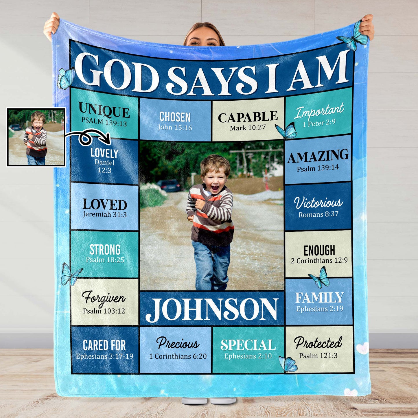 God Says I Am Unique Chosen Capable Special Custom Blanket - Personalized Custom Blanket - KID024_BLK