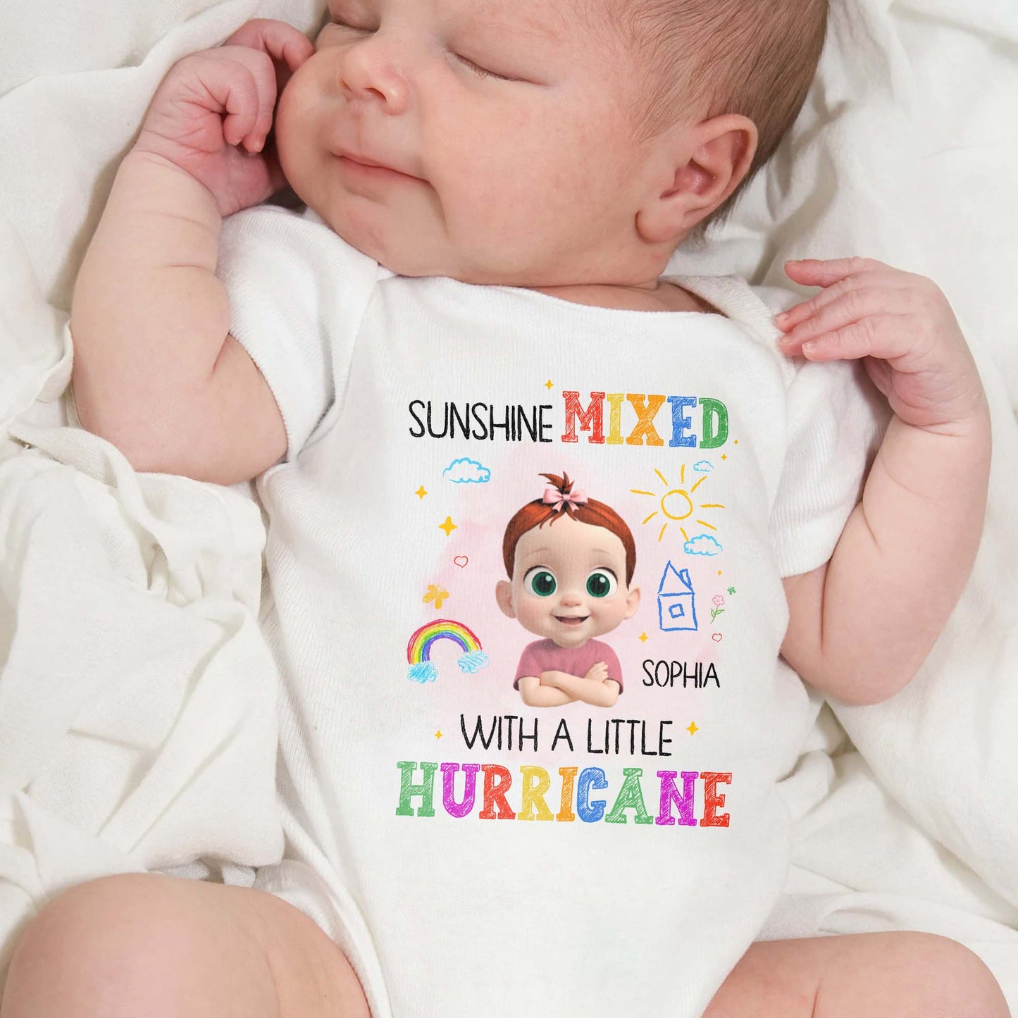 Sunshine Mixed With A Little Hurricane, Sun, Rainbow, And Baby Design