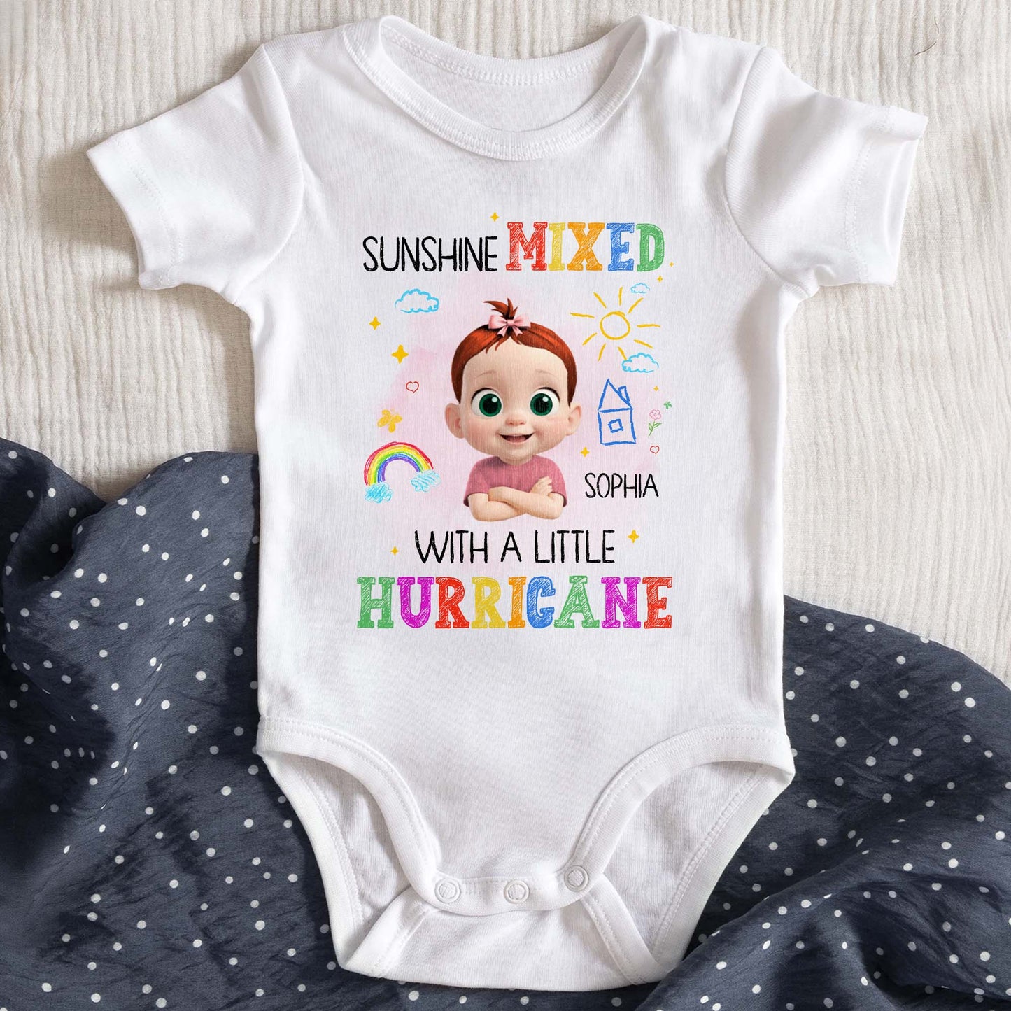 Sunshine Mixed With A Little Hurricane, Sun, Rainbow, And Baby Design