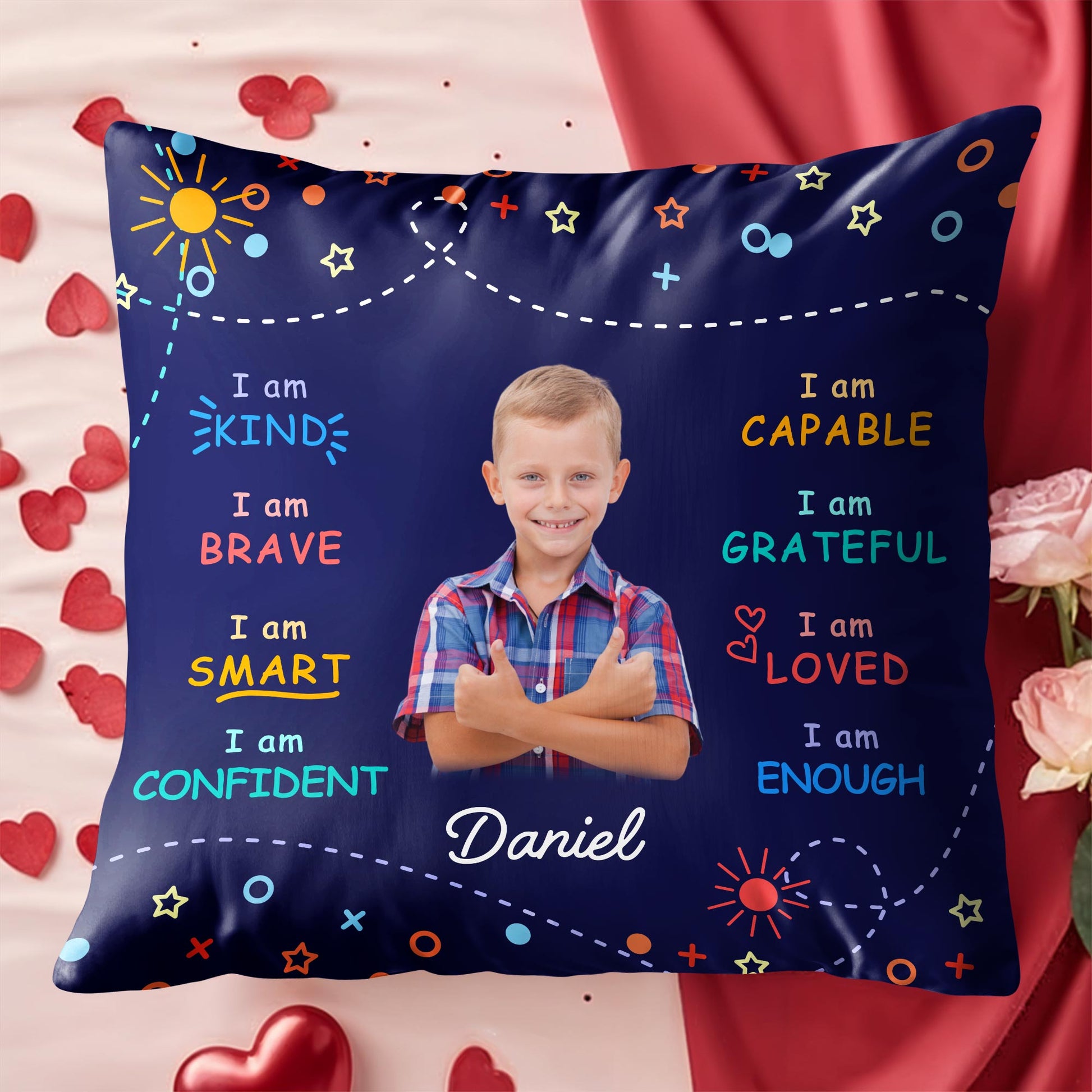 I Am Kind, Brave, and Smart Pillow with Sun and Stars