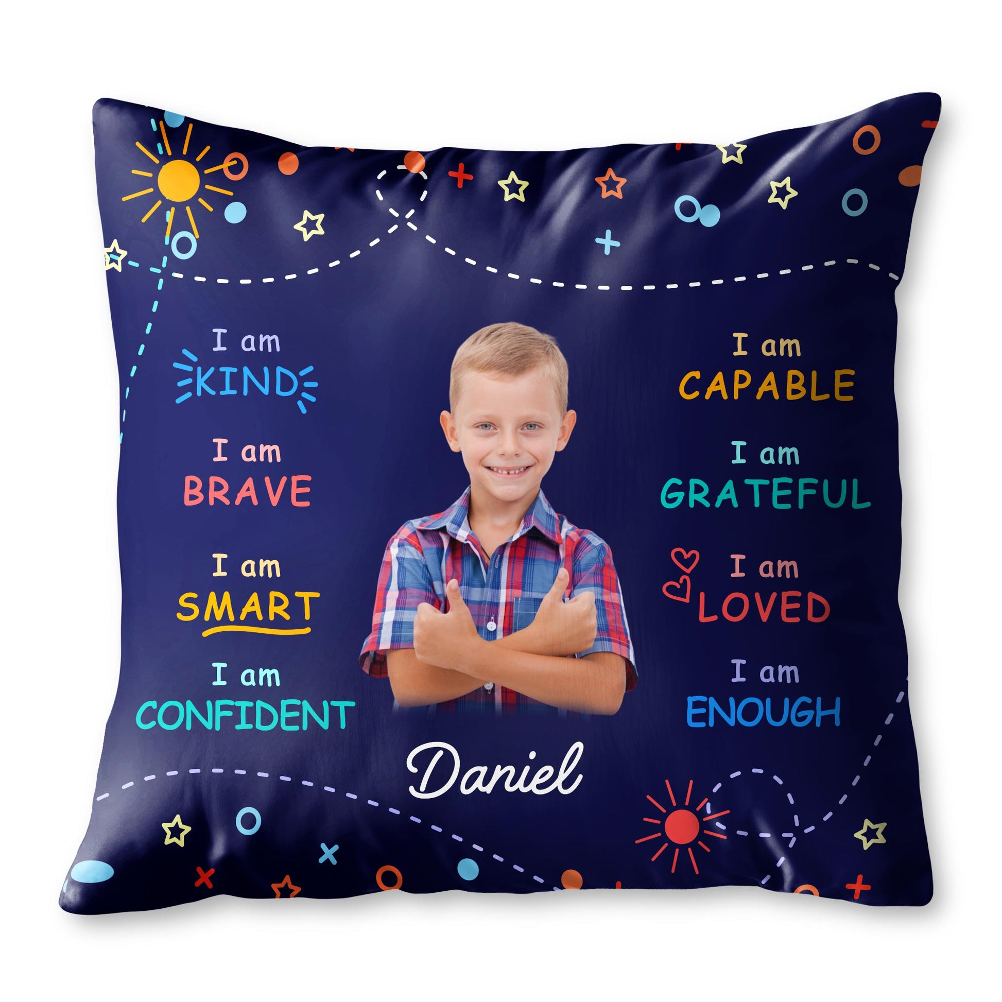 I Am Kind, Brave, and Smart Pillow with Sun and Stars