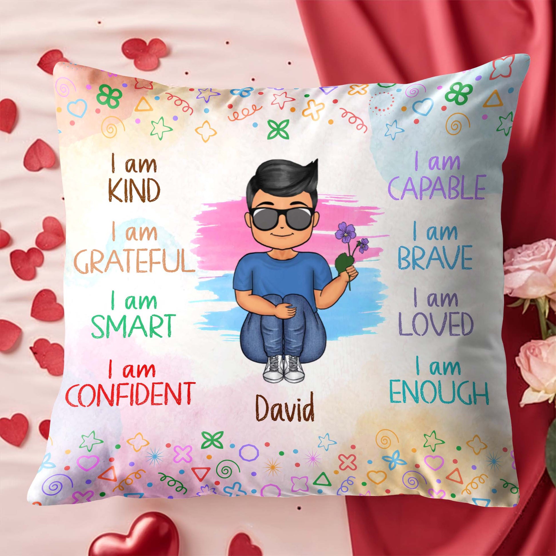 I Am Brave, I Am Loved, I Am Enough Cartoon Boy Pillow