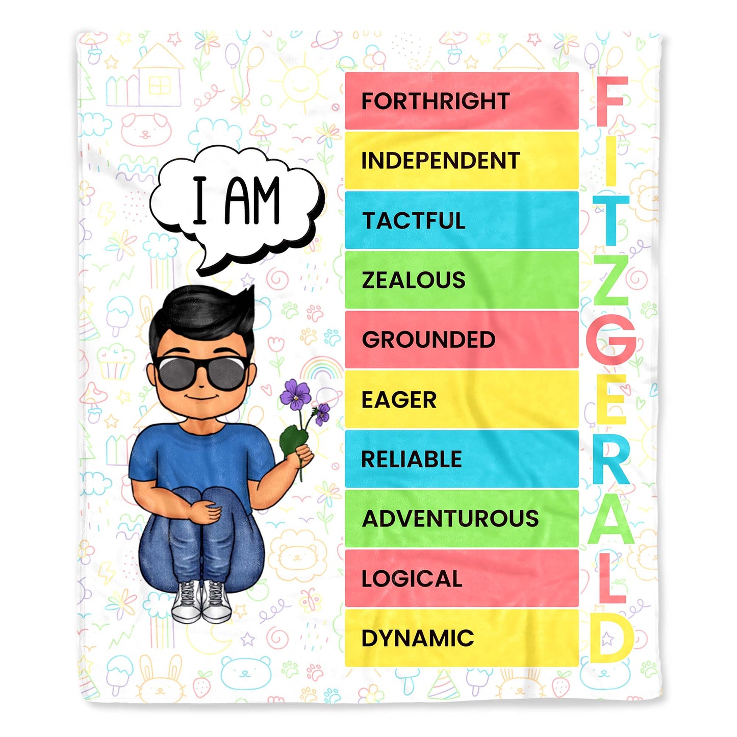 I Am Eager And Adventurous, Colorful Stripes And Cartoon Boy