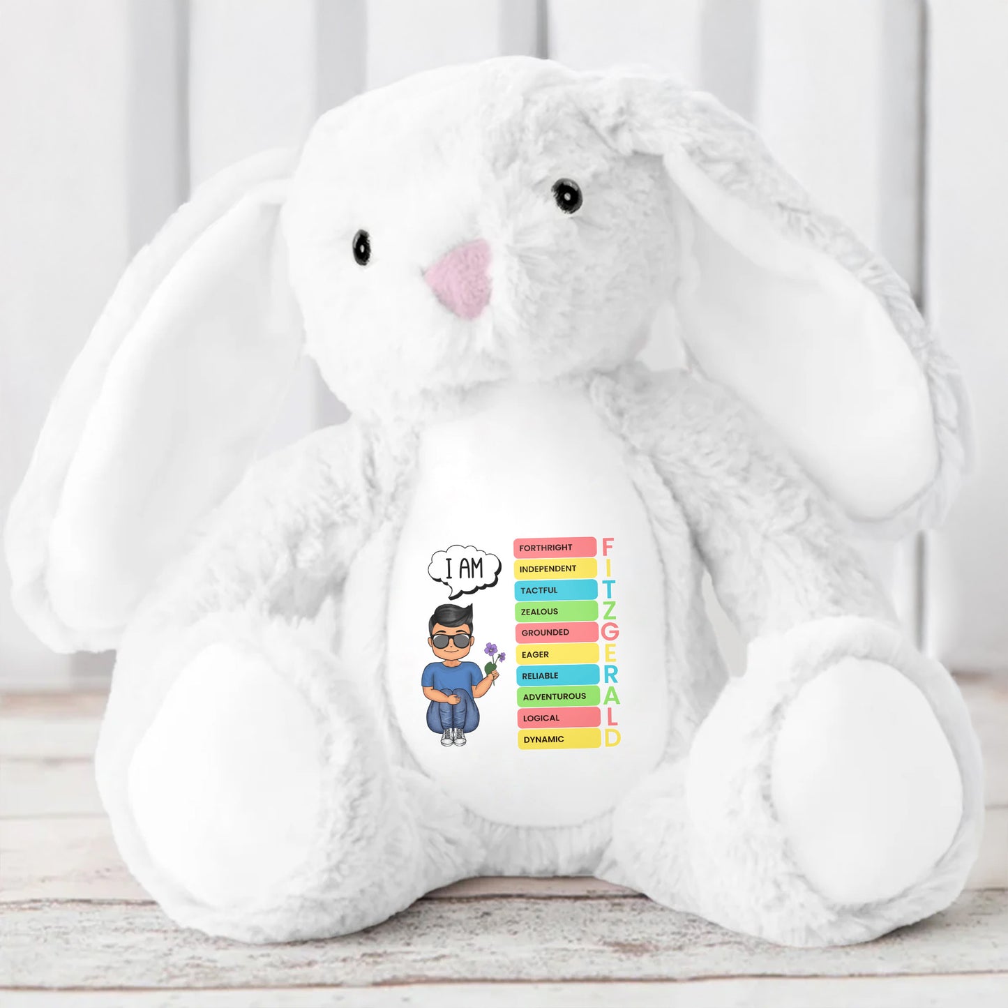 I am Fortnight, Independent, Tactful, Stuffed Bunny and Personalized Message